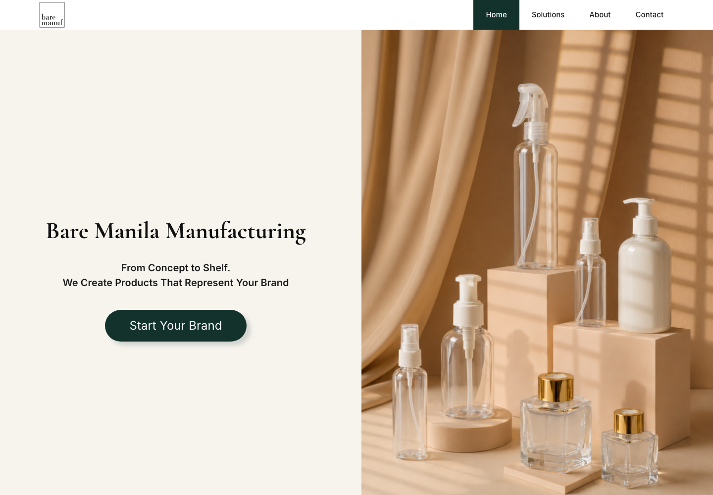 Bare Manila Manufacturing website landing page screenshot