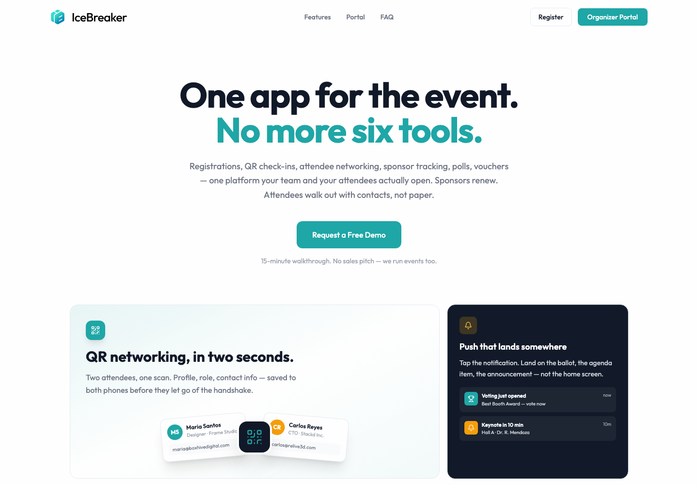 IceBreaker Events website landing page screenshot